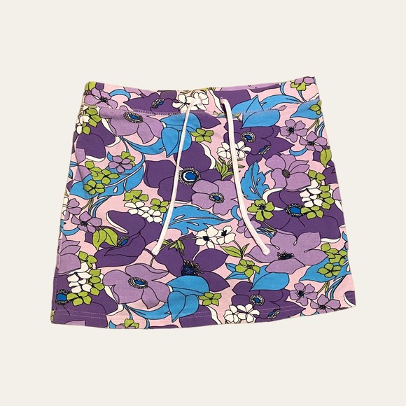 Y2K Purple Floral Drawstring Mini Hidden Skort - Picture 1 of 4
